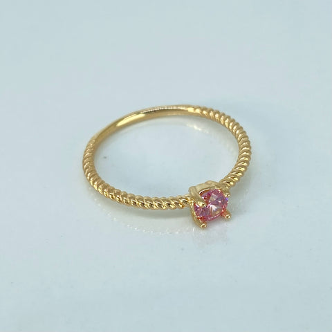 Anillo Solitario Entorchado Circon Rosa Oro amarillo / Talla 7 1/4 / 1,55 Gr †