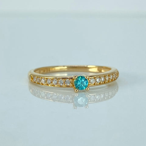 Anillo Solitario Churumbela Circon Azul Blancos Oro amarillo / Talla 7 3/4 / 1,92 Gr †