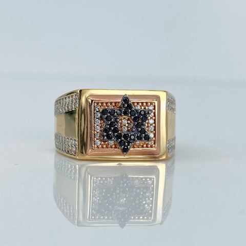Anillo Estrella Circones Blancos Negros Oro amarillo y Oro rosa 18k / Talla 11 1/4 / 9,32 Gr *