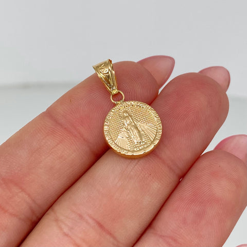 Dije Troquel Virgen MilagrosaFondo Diamantado Oro amarillo 18k 0,81 Gr / 2 Cm