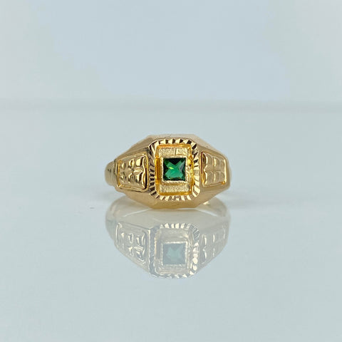 Anillo Sello Circon Verde Oro amarillo 18k / Talla 5 1/2 / 1,56 Gr *