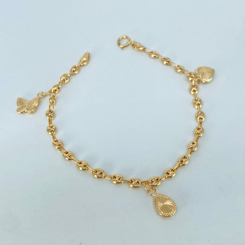 Pulso GC Dijes Corazon/Gota/Mariposa Diamantados Oro amarillo 2,80 Gr / 3,3 mm / 16,5 Cm *