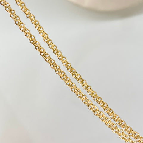 Set Cadena ● China + Dije Cruz Circones Blancos Verdes Oro amarillo 18k 4,25 Gr / 2,2 mm / 45 Cm †