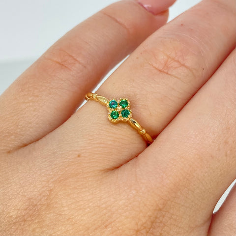 Anillo Trebol Circones Verdes  Oro amarillo / Talla 5 1/4 / 1,55 Gr †
