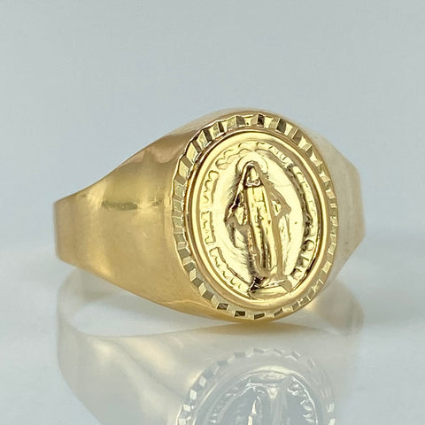 Anillo Sello Virgen Milagrosa Oro amarillo 18k / Talla 8 3/4 / 2,05 Gr †