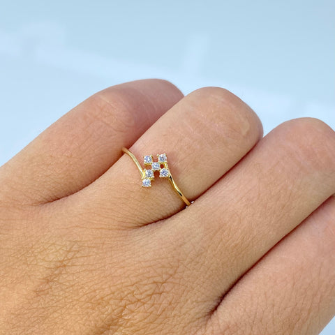 Anillo Cruz Circones Blancos Oro amarillo 18k / Talla 5 3/4 / 0,98 Gr