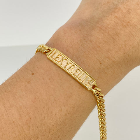 Pulso Cubano Placa Rectangular Personalizado POR FABRICACION Oro amarillo 18k 15,54 Gr / 4 mm / 19 Cm *