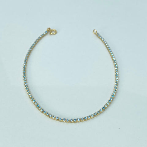 Pulso ● Mini Tennis Circones Azules Oro amarillo 18k +4 / 1,9 Gr / 1,5 mm / 17,5 Cm
