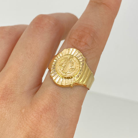 Anillo Sello San Benito Oro amarillo 18k / Talla 10 3/4 / 3,42 Gr *