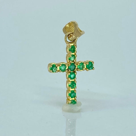 Dije Cruz Circones Verdes Oro amarillo 18k 0,66 Gr / 1,8 Cm  *