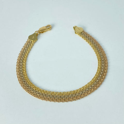 Pulso ● Chino  Tres oros 18k +1 / 8,75 Gr / 7,3 mm / 20,6 Cm †