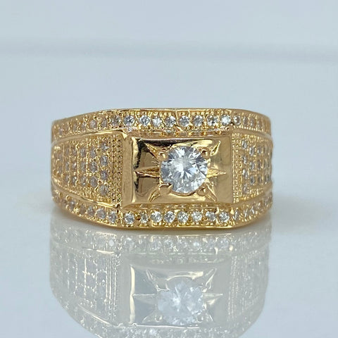 Anillo Cuadro Central Circones Blancos Oro amarillo 18k / Talla 9 / 6 Gr †