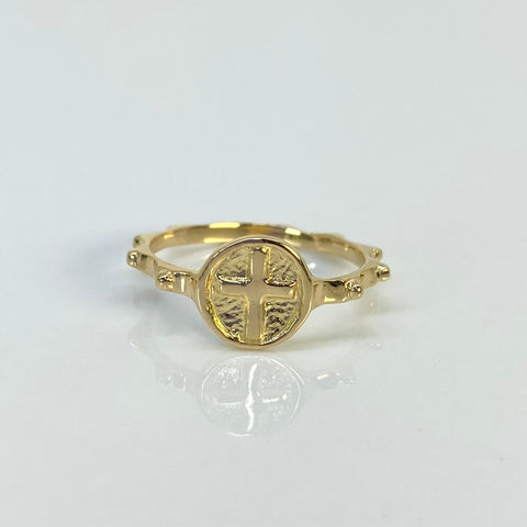 Anillo Cruz Fondo Diamantado Oro amarillo 18k / Talla 6 1/4 / 1,98 Gr
