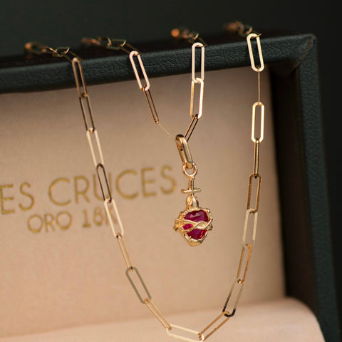 Set Cadena Cajón + Dije Sagrado Corazón Oro amarillo 18k 1,40 Gr / 1 mm / 45 Cm *