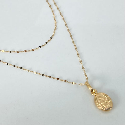 Set Cadena ● Crispeta + Dije Virgen Del Carmen Oro amarillo 18k 0,65 Gr / 1 mm / 45 Cm †
