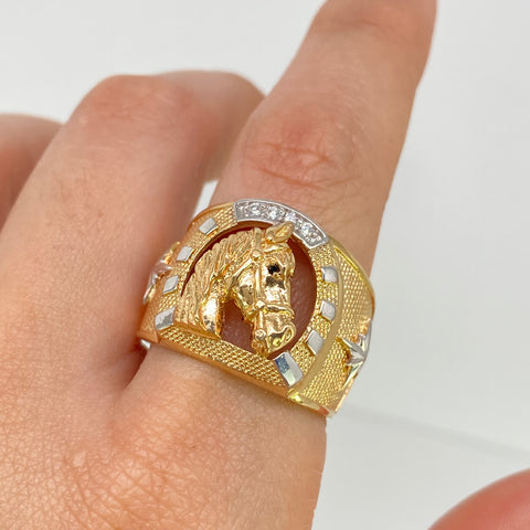 Anillo Herradura Caballo Circones Blancos Oro amarillo y Oro blanco 18k / Talla 11 / 7,55 Gr