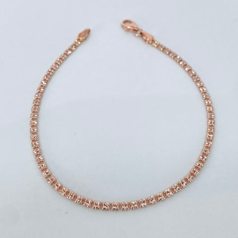 Pulso ● Punto Cuadrado Diamantado Oro blanco y Oro rosa 18k +3 / 3 Gr / 2,3 mm / 19,5 Cm