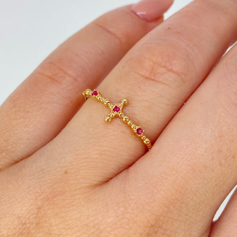 Anillo Circones Fucsias Oro amarillo / Talla 7 / 1,16 Gr †