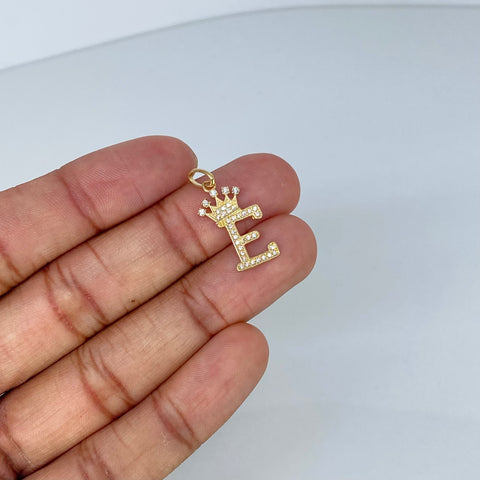 Dije Letra E Corona Circones Blancos Oro amarillo 1,9 Gr / 2,6 Cm *