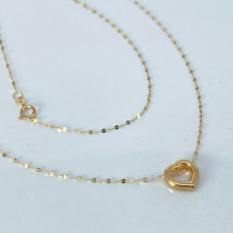 Set Cadena ● Crispeta + Dije Corazon Silueta Oro amarillo 18k 0,6 Gr / 1 mm / 50 Cm *