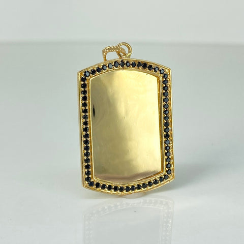Dije Placa Rectangular Circones Negros Oro amarillo 18k 4,53 Gr / 4,2 Cm †