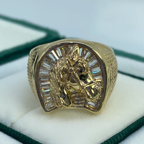 Anillo Herradura Caballo Circones Blancos Oro amarillo 18k / Talla 9 1/4 / 7,28 Gr †