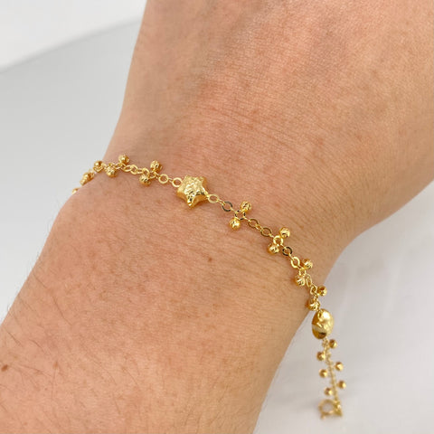 Pulso ● Bolas Diamantadas ESP Estrellas  Oro amarillo 18k +3 / 2 Gr / 5 mm / 17 Cm *