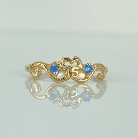 Anillo 15 Años Circones Celestes Oro amarillo 18k / Talla 7 1/2 / 1,8 Gr *