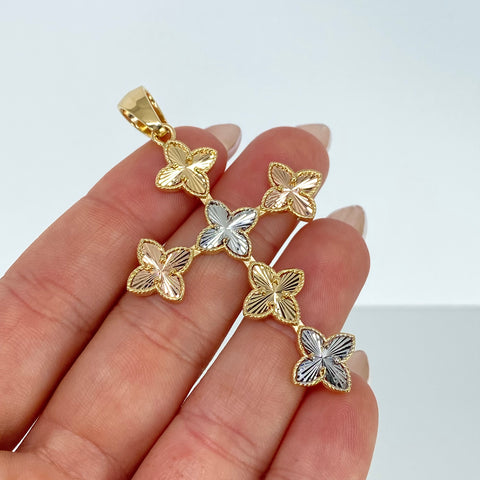 Dije Cruz Trebol Diamantado  Tres oros 18k 6,75 Gr / 6,2 Cm  *