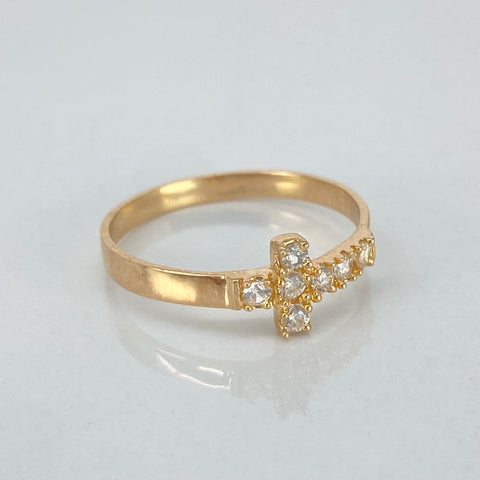 Anillo Cruz Circones Blancos Oro amarillo / Talla 8 1/2 / 1,93 Gr †