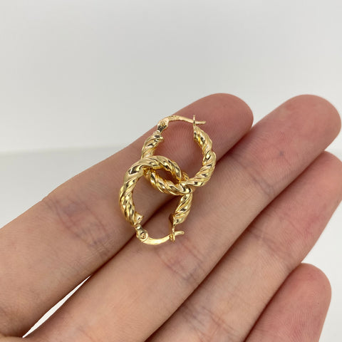 Candongas Entorchadas Lineas Dobles Oro amarillo 18k 1,65 Gr / 1,6 Cm  *