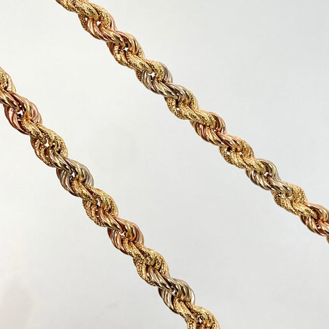 Cadena  Lazo Diamantada Tres oros 18k +3 / 11,92 Gr / 5,5 mm / 60 Cm *