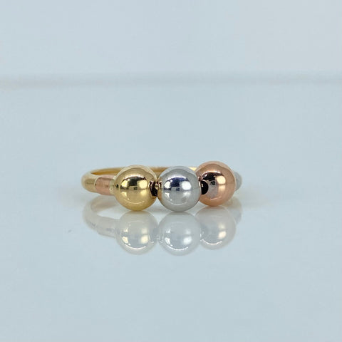 Anillo Bolas Lisas 5mm Tres oros 18k / Talla 4 / 1,1 Gr *