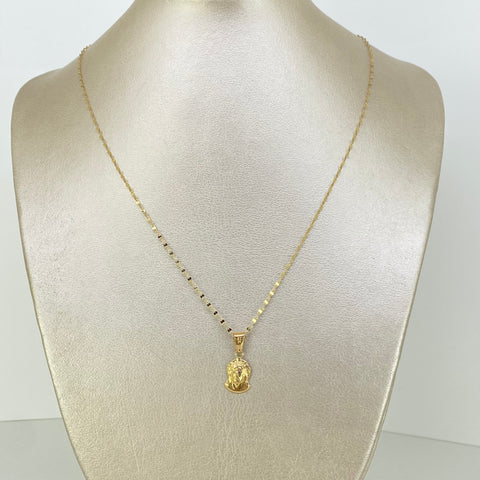 Set Cadena ● Flor Espejo Crispeta + Dije Rostro Cristo Oro amarillo 18k 1,48 Gr / 1,5 mm / 50 Cm *
