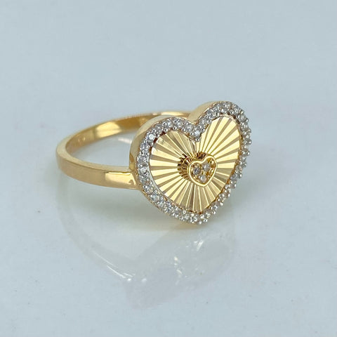 Anillo Corazon Diamantado Circones Blancos / Talla 7 1/4 / 2,9 Gr †