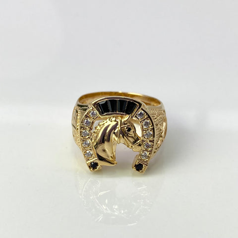 Anillo Herradura Caballo Circones Blancos Y Negros Oro amarillo 18k / Talla 10 1/2 / 7,44 Gr