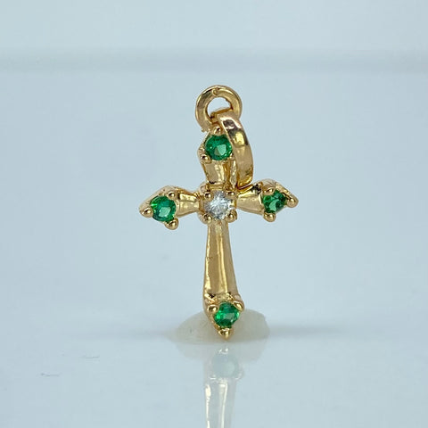 Dije Cruz Circones Blancos Verdes Oro amarillo 0,75 Gr / 2,1 Cm
