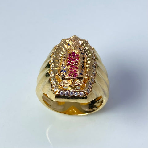 Anillo Contorno Virgen Guadalupe Circones Blancos Fucsias Y Azules Oro amarillo 18k / Talla 9 / 12,24 Gr  †