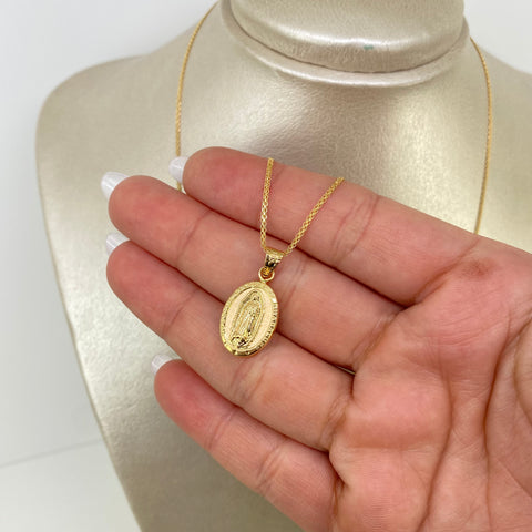 Set Cadena ● Mini China + Dije Virgen Guadalupe Oro amarillo 18k 3,36 Gr / 1,2 mm / 50 Cm *