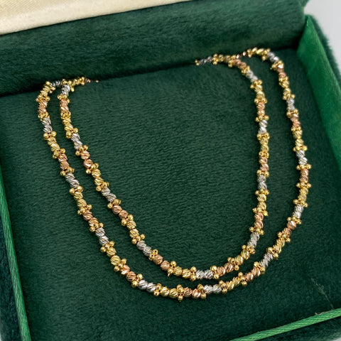 Cadena ● Cordon Diamantado Tres oros 18k +3 / 13,3 Gr / 3,5 mm / 60 Cm