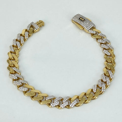 Pulso ● Cubano Monaco Circones Blancos  Oro amarillo y Oro blanco 18k +3 / 13,35 Gr / 7,7 mm / 18,5 Cm *