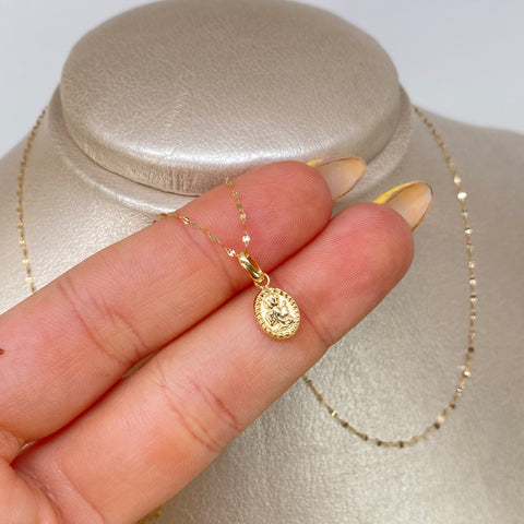 Set Cadena ● Crispeta + Dije Angel De La Guarda Oro amarillo 18k 0,65 Gr / 1 mm / 45 Cm †