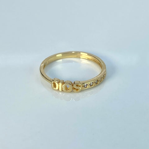 Anillo Dios Circones Blancos Oro amarillo 18k / Talla 6 1/4 / 1,55 Gr