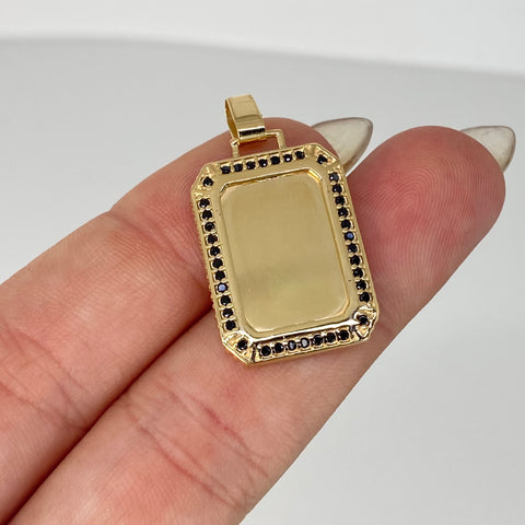 Dije Placa Rectangular Circones Negros Oro amarillo 18k 3,16 Gr / 3 Cm