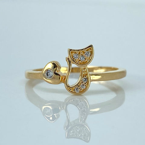 Anillo Gato Circones Blancos Oro amarillo 18k / Talla 6 1/2 / 1,82 Gr