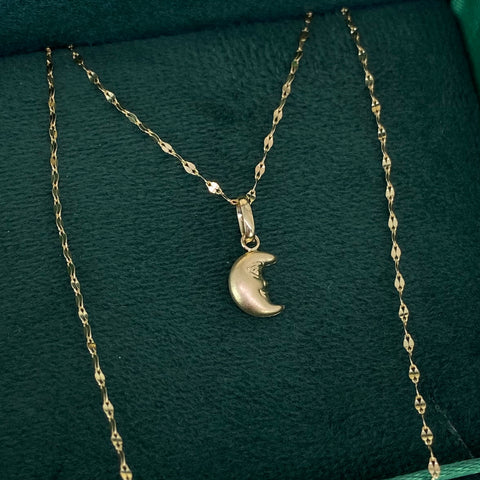 Set Cadena ● Flor Espejo + Dije Luna Oro amarillo 18k 1,26 Gr / 1,1 mm / 45 Cm *