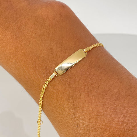 Pulso bebé ● Placa Rectangular Chino Oro amarillo 18k +1 / 2,57 Gr / 2,1 mm / 15,3 Cm †