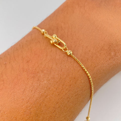 Pulso ● Cola Raton Clip Bolas Diamantadas 3mm Oro amarillo 18k +3 / 2,52 Gr / 19 Cm