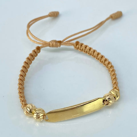 Pulsera tejida Placa Rectangular Bebe / BD 4uni 5mm Hilo Beige Oro amarillo 1,16 Gr †