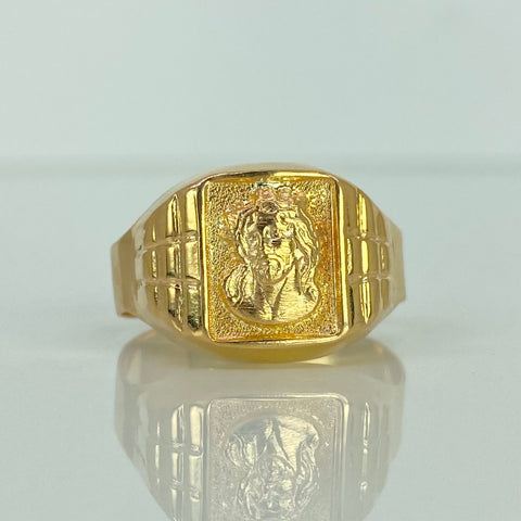 Anillo Sello Rostro De Jesús Arenado Oro amarillo 18k / Talla 10 1/4 / 3,95 Gr †
